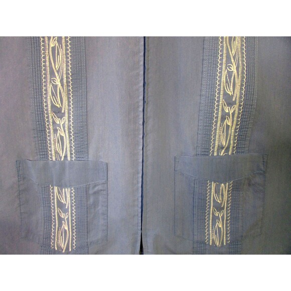 Haband Guayabera Shirt Mens XL Blue Zip Front Embroidered 4 Pocket Short Sleeve - Picture 5 of 10